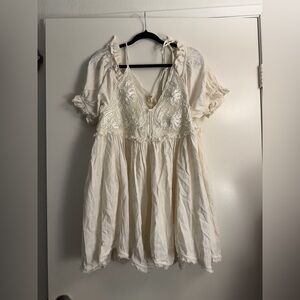Free People Cream Embroidered Dress